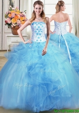 Pretty Puffy Strapless Applique and Ruffled Quinceanera Dress in Light Blue