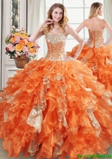 Puffy Visible Boning Sweetheart Ruffled Quinceanera Dress in Organza and Sequins