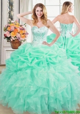 Exclusive Visible Boning Mint Quinceanera Dress with Beaded Bodice and Ruffles