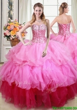 Fashionable Visible Boning Sequined and Ruffled Quinceanera Dress in Gradient Color