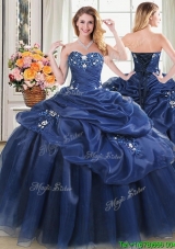 Elegant Navy Blue Sweetheart Quinceanera Dress with Appliques and Pick Ups