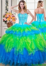 New Style Visible Boning Beaded Bodice and Ruffled Layers Quinceanera Dress