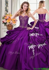 Modern Beaded Bodice Applique and Bubble Taffeta Purple Quinceanera Dress