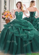 Discount Applique and Bubble Dark Green Quinceanera Dress in Organza
