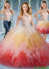 Cheap See Through Halter Top Tulle Detachable Quinceanera Dresses in Gradient Color
