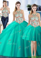 Popular Two for One Turquoise Quinceanera Dresses with Embroidery and Pick Ups
