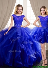 Elegant See Through Scoop Royal Blue Detachable Quinceanera Dresses with Brush Train