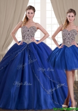 Unique Ball Gown Beaded Bodice Removable Quinceanera Dresses in Royal Blue