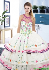 Luxurious See Through Halter Top Embroideried Bodice and Ruffled Layers Quinceanera Dress