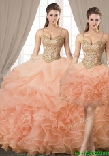 Best Selling Beaded Bodice Spaghetti Straps  Removable Quinceanera Dresses in Orange