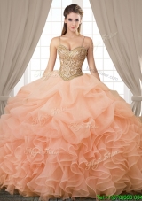 Affordable Spaghetti Straps Beaded Bodice Quinceanera Dress with Ruffles and Bubbles