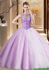 Gorgeous Big Puffy See Through Lilac Quinceanera Dress with Brush Train