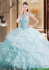 Hot Sale See Through Beaded and Bubble Light Blue Quinceanera Dress in Organza