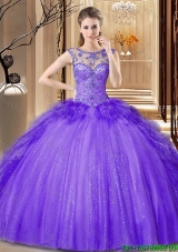 Most Popular Beaded and Ruffled Purple Quinceanera Dress in Tulle and Sequins