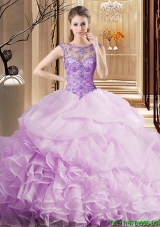 New Style See Through Beaded and Bubble Apple Green Quinceanera Dress in Organza