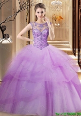 Unique Beaded and Ruffled Layers Scoop Quinceanera Dress in Lilac