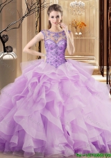Best Selling Brush Train Lilac Quinceanera Dress with Beading and Ruffles