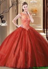 Luxurious Big Puffy See Through Wine Red Quinceanera Dress with Brush Train