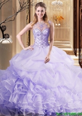Beautiful See Through Beaded and Bubble Lavender Quinceanera Dress in Organza