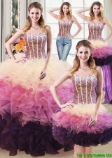 Beautiful Puffy Sweetheart Multi Color Detachable Quinceanera Dress with Beading and Ruffles