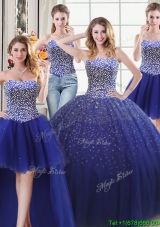 Discount Three for One Puffy Tulle Royal Blue Detachable Quinceanera Dress with Beading