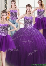 Three for One Puffy Tulle Purple Detachable Quinceanera Dress with Beading
