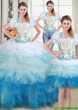 Perfect Sweetheart Brush Train Applique and Beaded Ruffled Detachable Quinceanera Dress in Multi Color