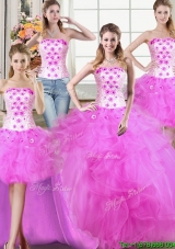 Three for One Strapless Beaded and Ruffles Detachable Quinceanera Dress in Tulle