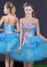 Elegant Princess Strapless Handcraft Flowers Short Prom Dress in Blue