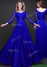 Lovely Royal Blue V Neck Long Sleeves Prom Dress in Elastic Woven Satin