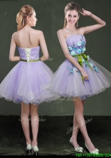 New Arrivals Princess Strapless Applique and Belted Prom Dress in Lavender