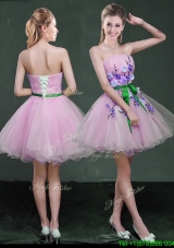Hot Sale Princess Strapless Applique and Belted Prom Dress in Lilac