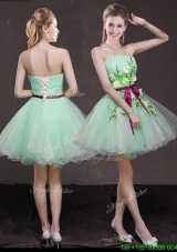 Perfect Princess Strapless Applique and Belted Prom Dress in Apple Green