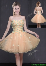 Unique Organza Sweetheart Peach Short Prom Dress with Appliques