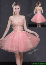 Romantic Organza Sweetheart Watermelon Red Short Prom Dress with Appliques