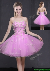 Modest Organza Sweetheart Lilac Short Prom Dress with Appliques