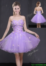 Modern Organza Sweetheart Lavender Short Prom Dress with Appliques