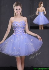 Top Seller Organza Sweetheart Blue Short Prom Dress with Appliques