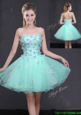 Affordable Organza Sweetheart Apple Green Short Prom Dress with Appliques