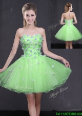 Low Price Organza Sweetheart Yellow Green Short Prom Dress with Appliques