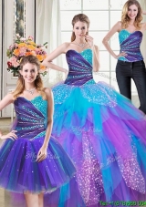 Wonderful Puffy Tulle Beaded and Ruffled Detachable Quinceanera Dress in Rainbow Color