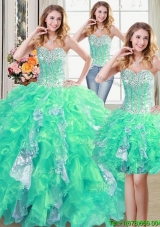 Two for One Visible Boning Organza and Sequins Ruffled Detachable Quinceanera Dress in Hot Pink
