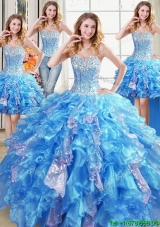 Discount Three for One Visible Boning Organza and Sequins Baby Blue Detachable Quinceanera Dress