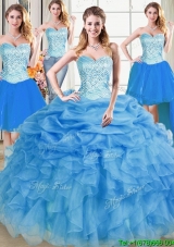 Elegant Sweetheart Beaded and Pick Ups Blue Detachable Quinceanera Dress in Organza