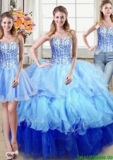 Two For One Sequined and Ruffled Multi Color Detachable Quinceanera Dress