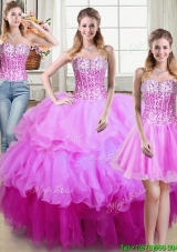 Beautiful Two For One Sequined and Ruffled Detachable Quinceanera Dress in Multi Color