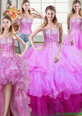 Visible Boning Sequined and Ruffled Gradient Color Detachable Quinceanera Dress in Organza
