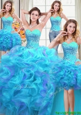 Fashionable Three for One Sweetheart Beaded and Ruffled Detachable Quinceanera Dress in Organza