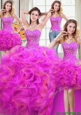 Three for One Sweetheart Organza Beaded and Ruffled Two Tone Detachable Quinceanera Dress