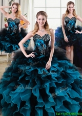 Gorgeous Beaded and Ruffled Two Tone Removable Quinceanera Gowns with Handcrafted Flowers
